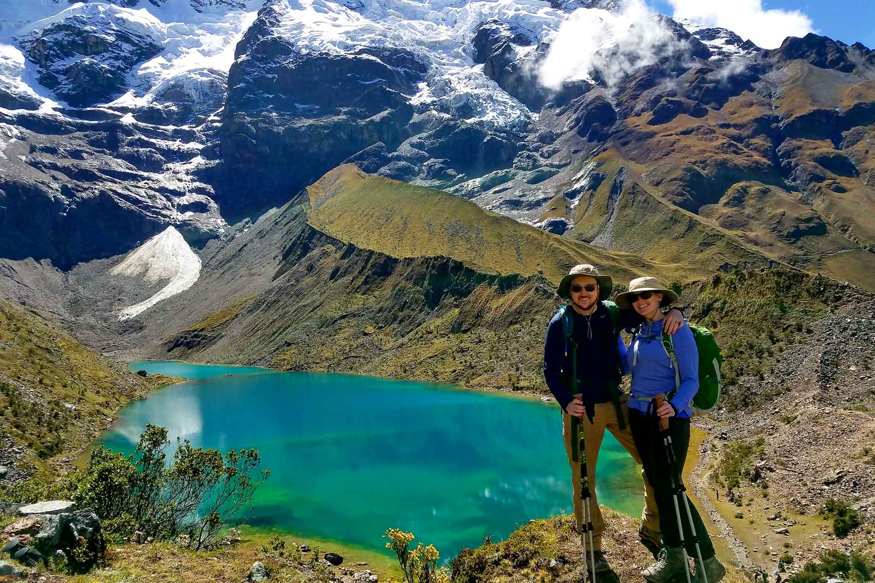 The famous Sky Camp in Soraypampa under the impressive humantay mountain lighted for the light of the starts. Stargazing in Peru.